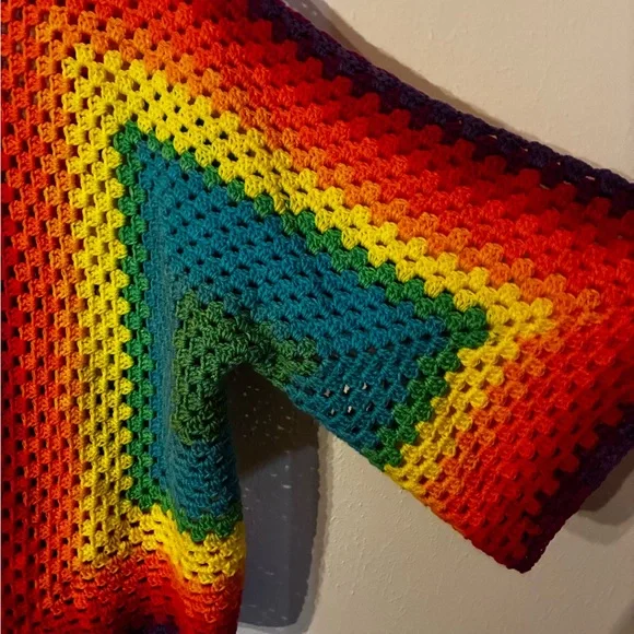 Handmade Vibrant Rainbow Crochet Cardigan NWOT - Picture 3 of 3